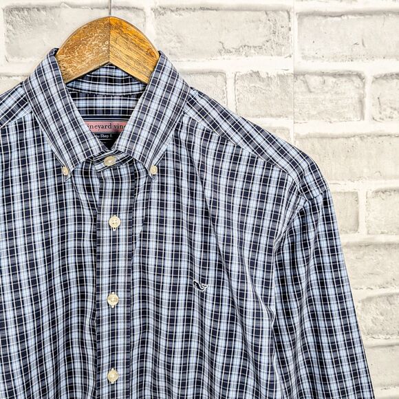 Vineyard Vines Men's Button up Whale Shirt in Blue check cotton size Small - Picture 2 of 6